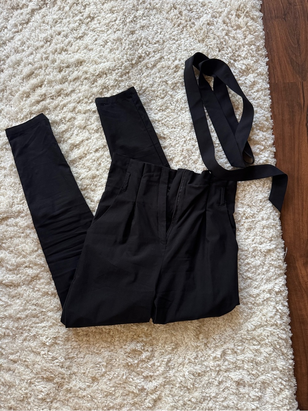 Windsor Black High-Rise Paperbag Waist Skinny Pants with Belt